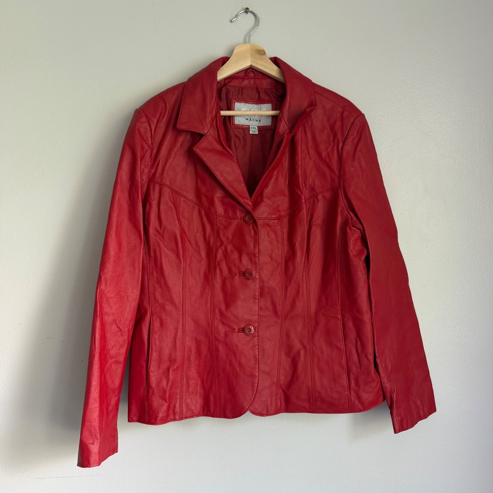 Vintage Wilsons Leather Maxima Red Genuine Leather Jacket Blazer Womens XXL - Picture 1 of 8